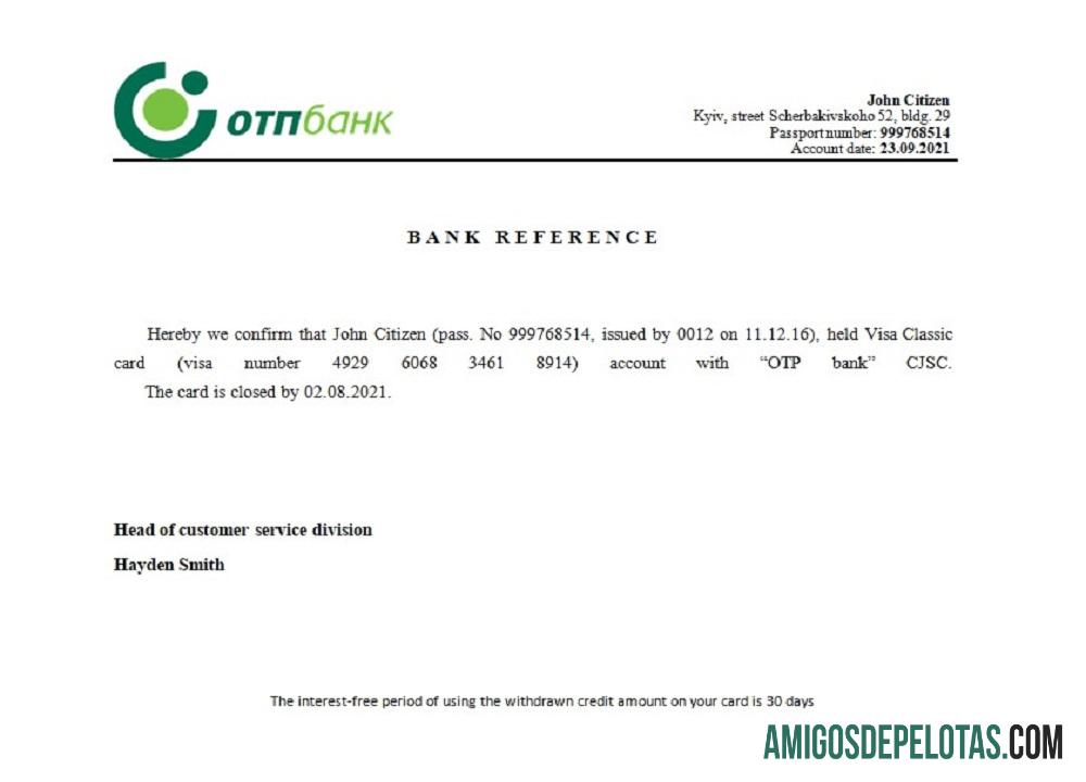 Referência de fechamento OTP da Ucrânia exemplo